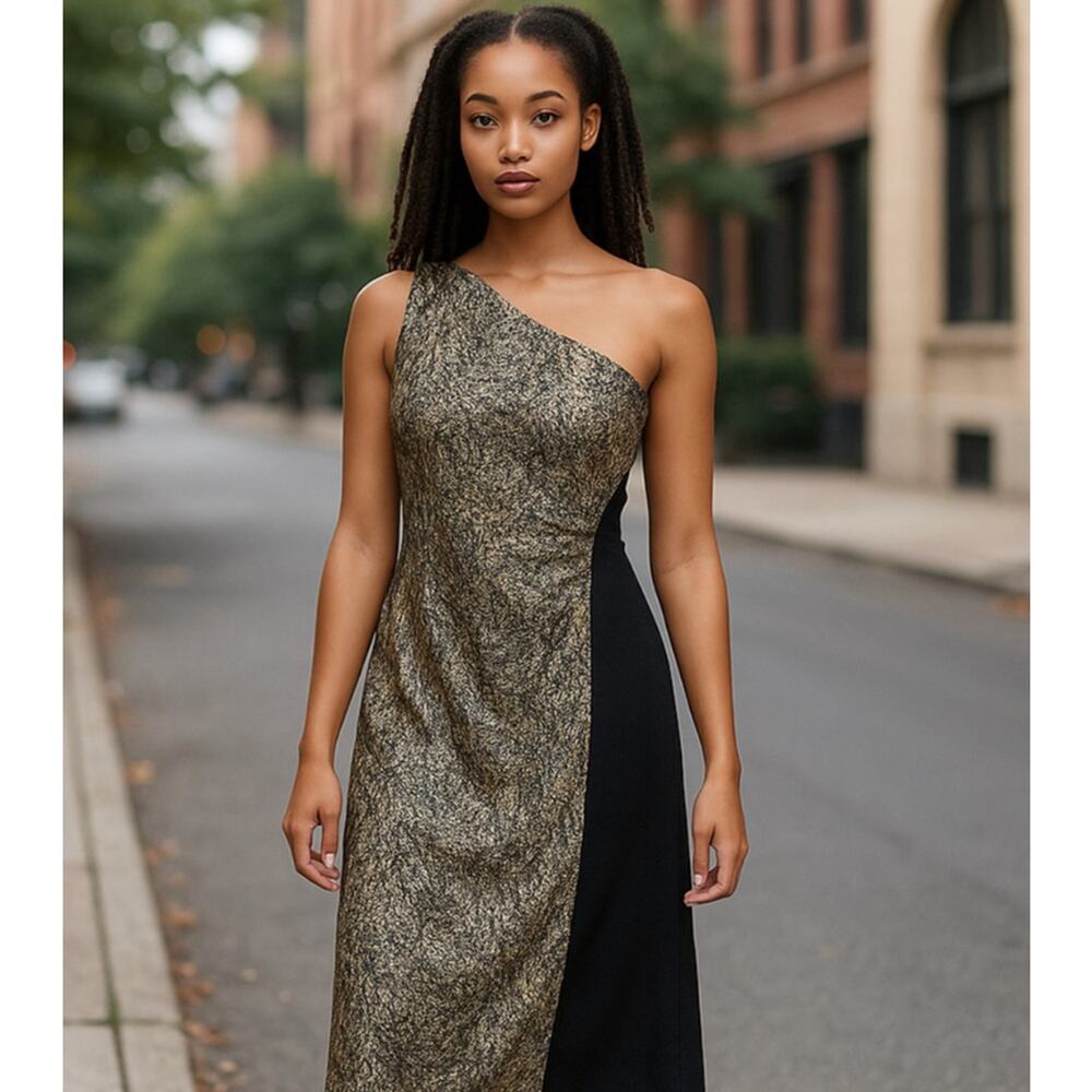Black & Gold Sequin One-Shoulder Gown â Formal Eveningâ Dress Size S
